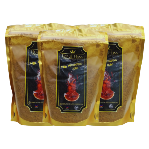 ROYAL FLOSS SERUNDING IKAN AYAM DAGING (FISH FLOSS CHICKEN FLOSS MEAT FLOSS) By Sambal Go Trading (Pack of 3)